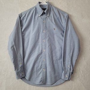Ralph Lauren Knit Oxford Long Sleeve Blue Button Shirt Youth Boys Size 2 *READ*